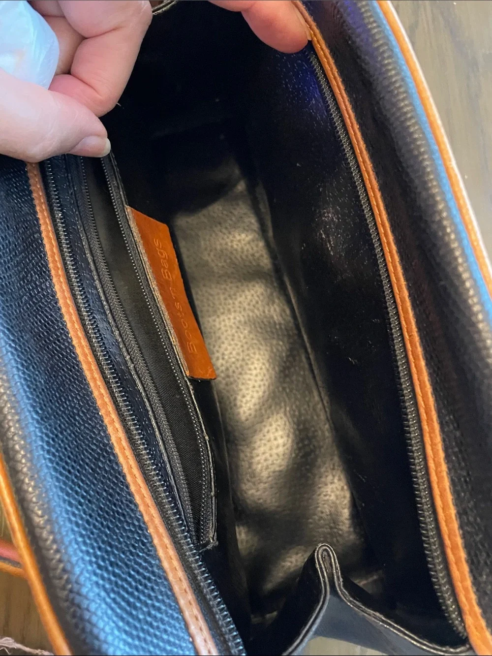 Boots n Bags leather Black Satchel with Tan Handles - Timeless Women's Handbag